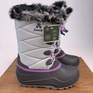 New Kids Kamik Snow Angel Gray Waterproof Insulated Snow Winter Boots Size 5 Y